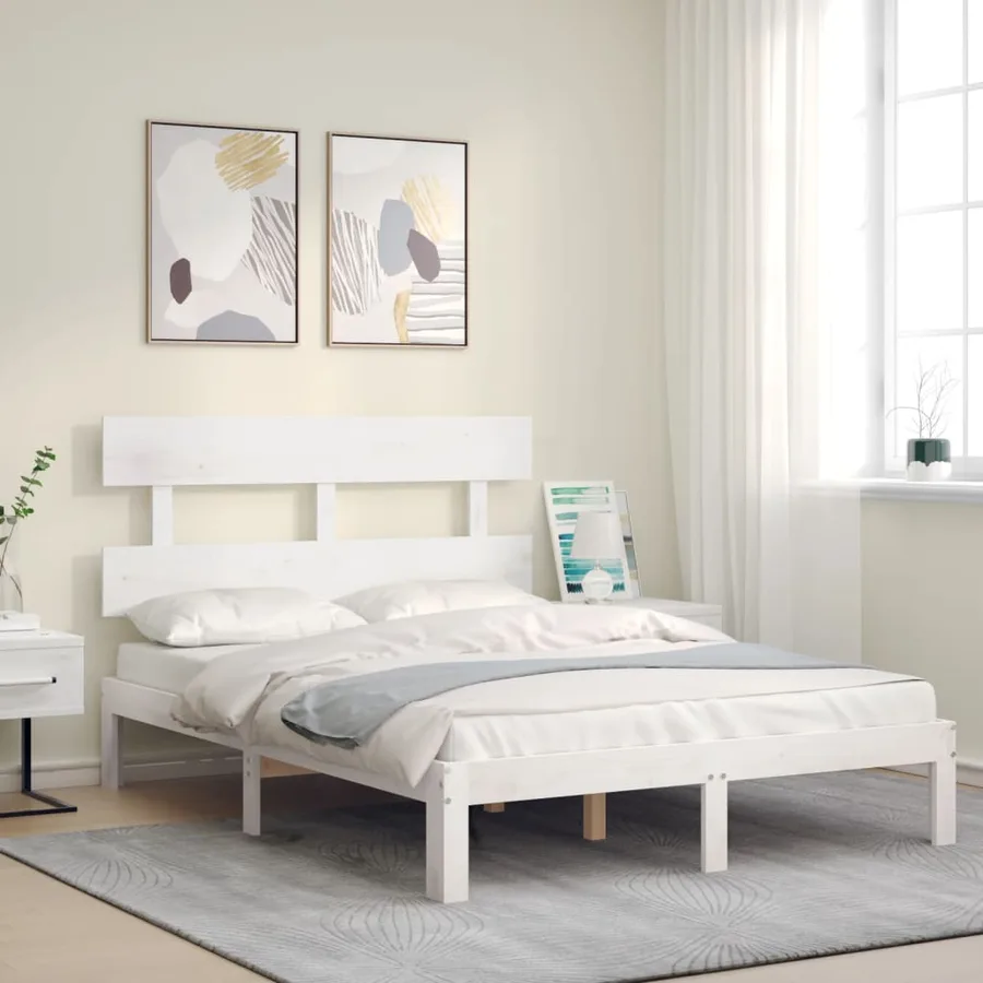 Cadre de lit sans matelas blanc 120x200 cm bois de pin massif - 3