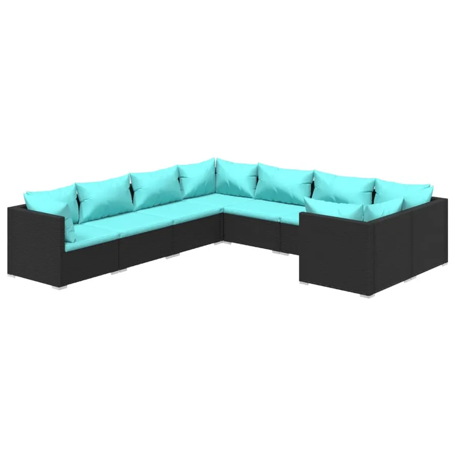 Salon de jardin 8 pcs avec coussins Résine tressée Noir - 2