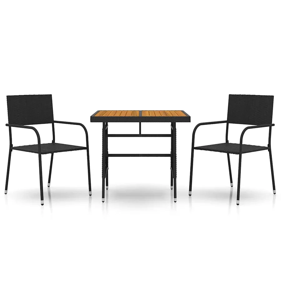 Mobilier à dîner d'extérieur 3 pcs Résine tressée Noir - 2
