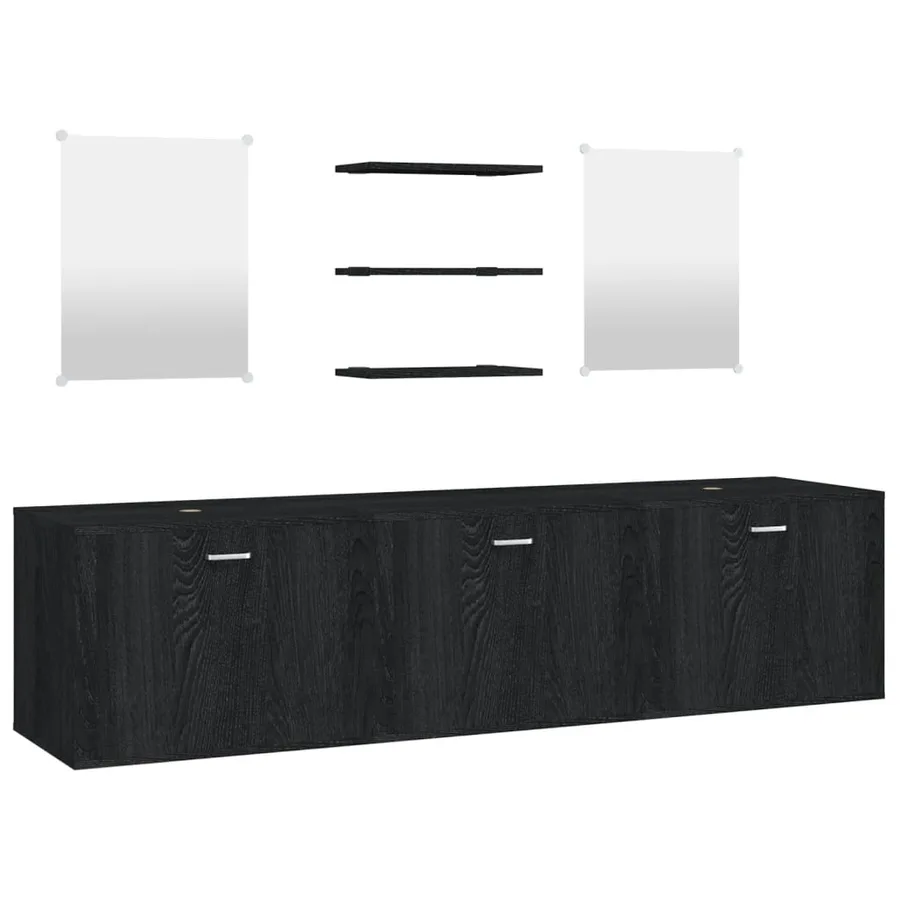 Ensemble de meubles salle de bain 6 pcs noir bois d'ingénierie - 2