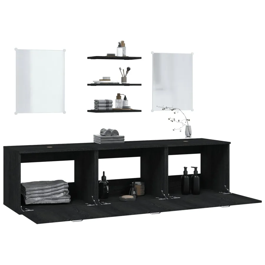 Ensemble de meubles salle de bain 6 pcs noir bois d'ingénierie - 3