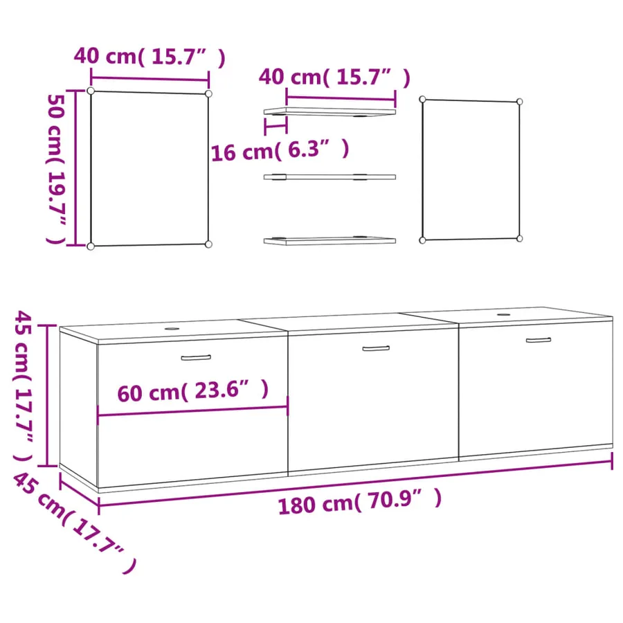Ensemble de meubles salle de bain 6 pcs noir bois d'ingénierie - 9