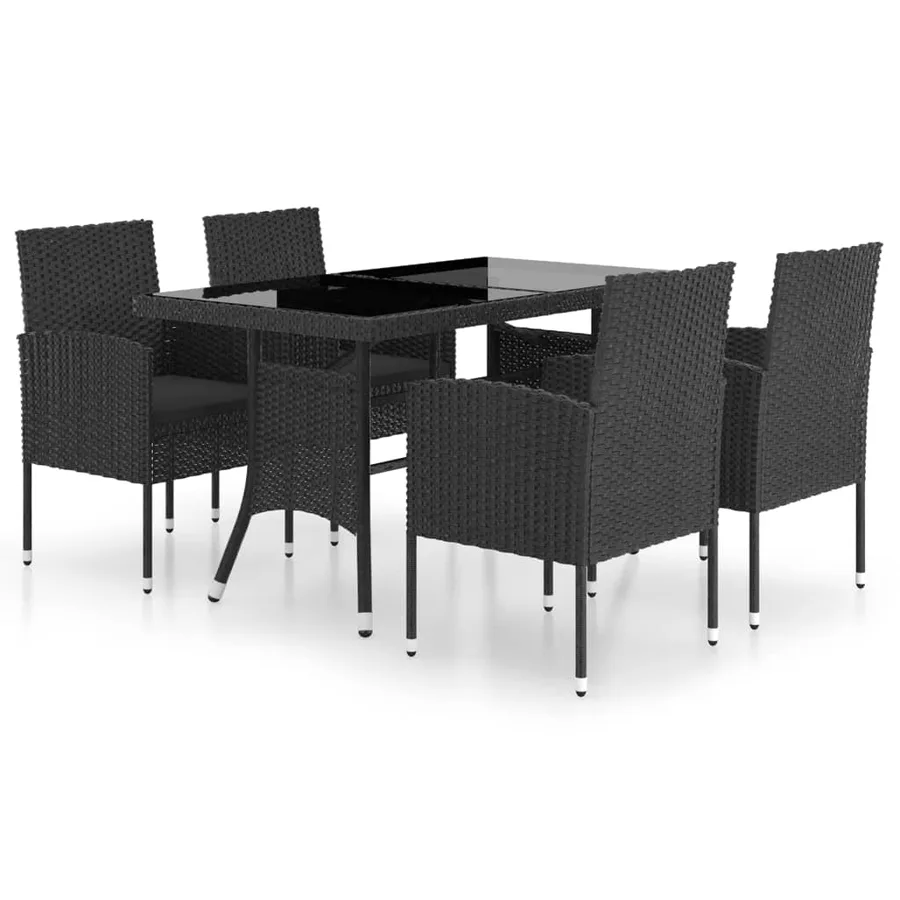 Ensemble à manger de jardin 5 pcs Résine tressée Noir - 2