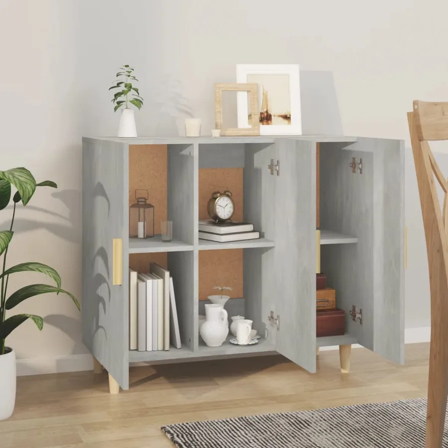 Buffet gris béton 90x34x80 cm bois d'ingénierie - 6