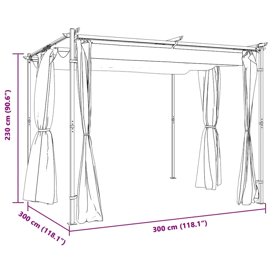 Tonnelle avec rideaux 3x3 m Taupe Acier - 8
