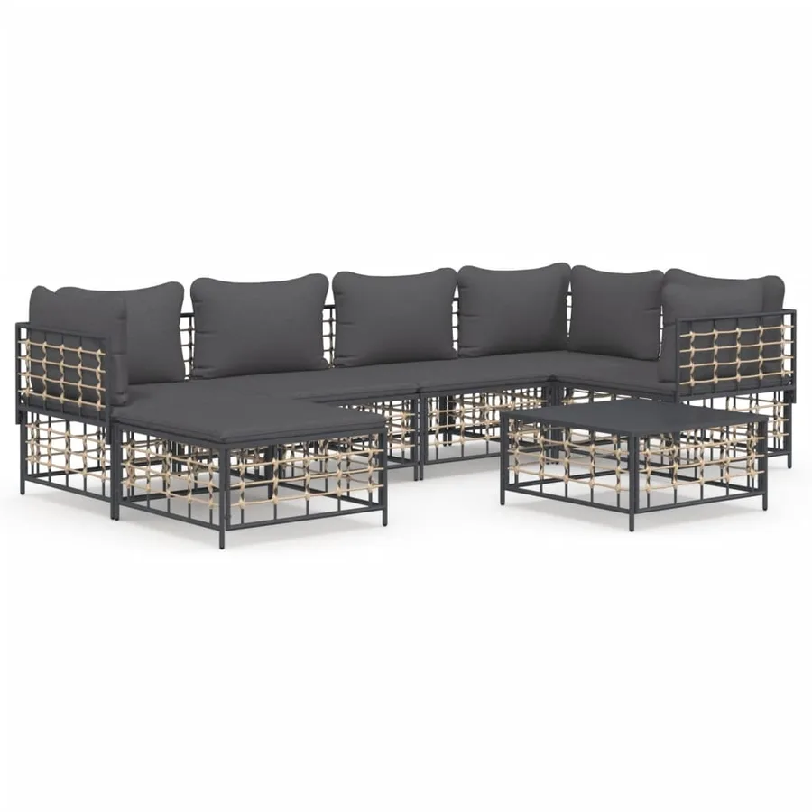 Salon de jardin 7 pcs avec coussins anthracite résine tressée - 2