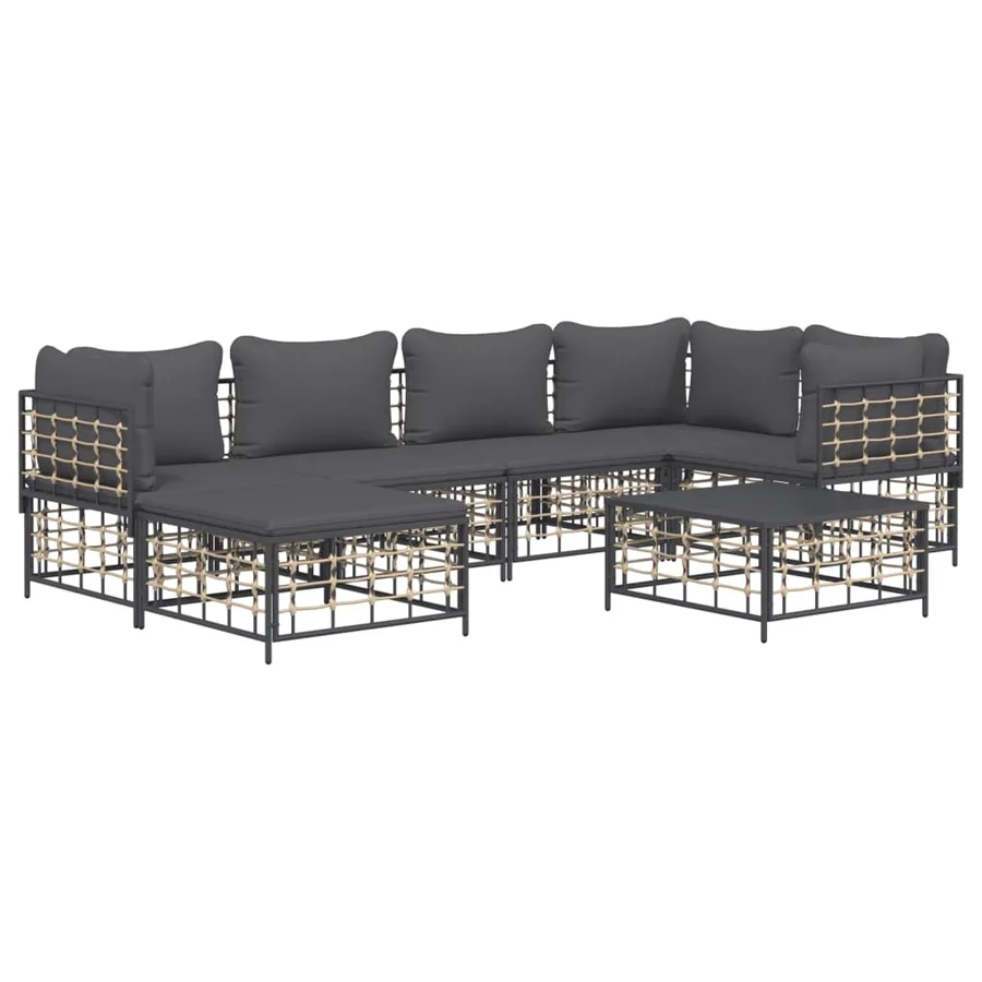 Salon de jardin 7 pcs avec coussins anthracite résine tressée - 3