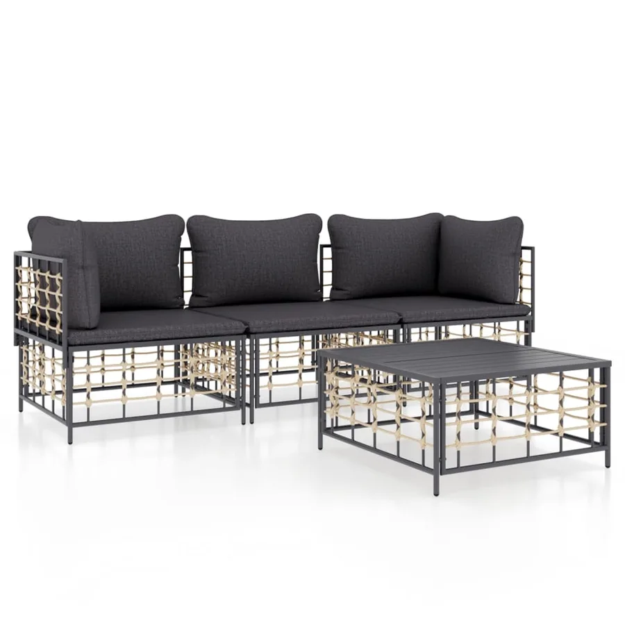 Salon de jardin 4 pcs avec coussins anthracite résine tressée - 2