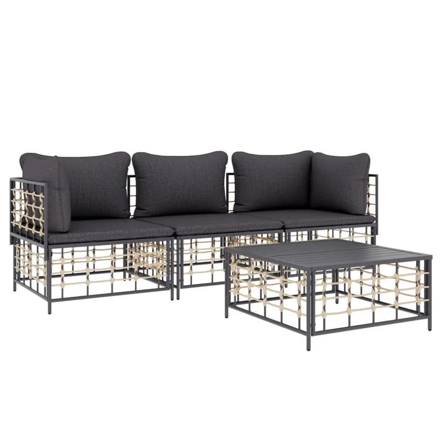 Salon de jardin 4 pcs avec coussins anthracite résine tressée - 3