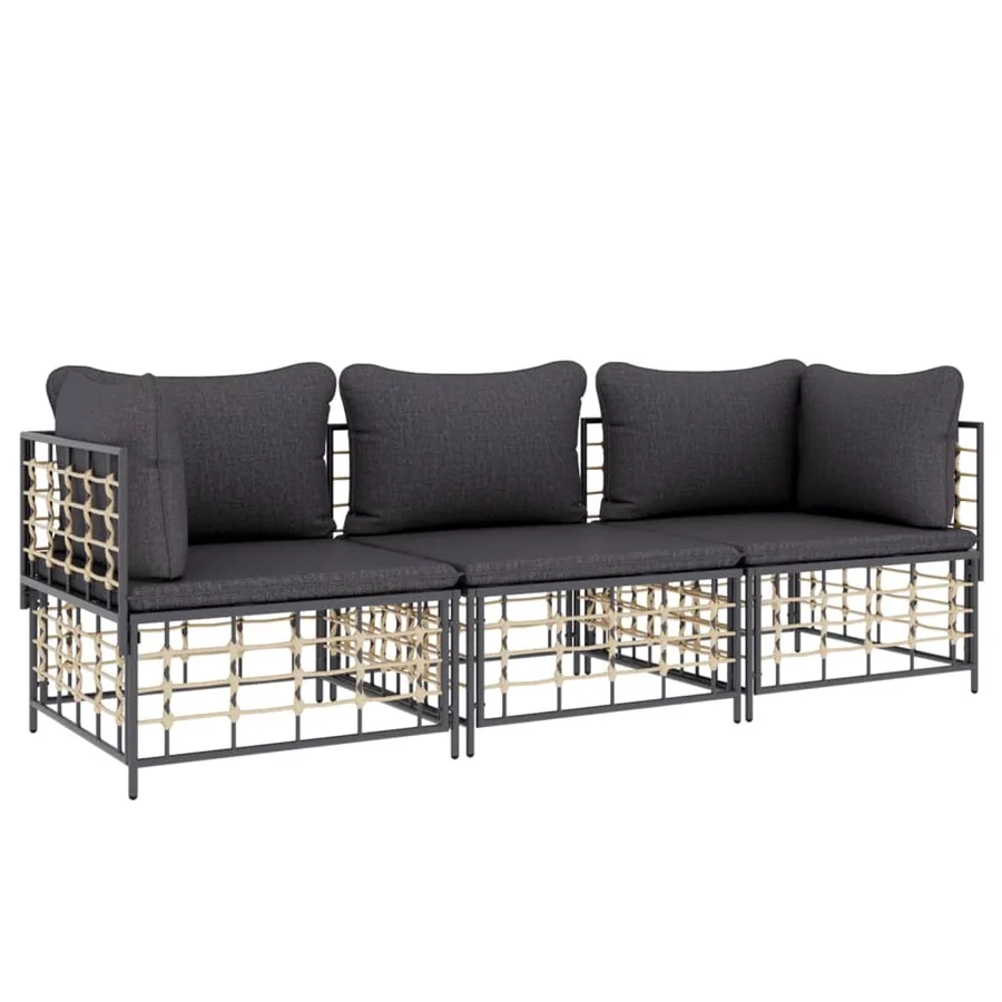 Salon de jardin 3 pcs avec coussins anthracite résine tressée - 3