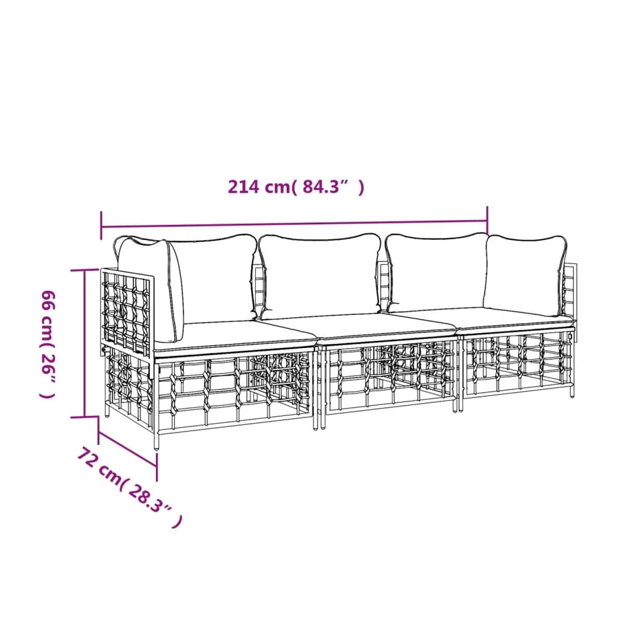 Salon de jardin 3 pcs avec coussins anthracite résine tressée - 8