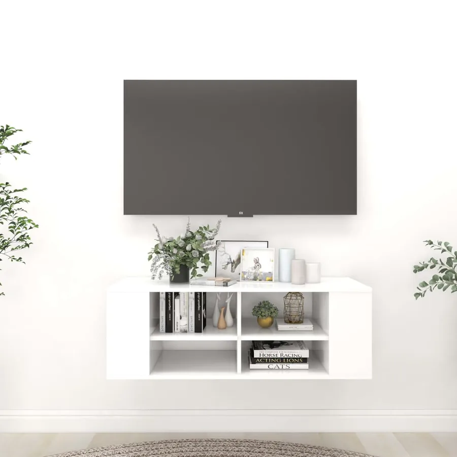Meuble TV mural Blanc 102x35x35 cm Bois d’ingénierie