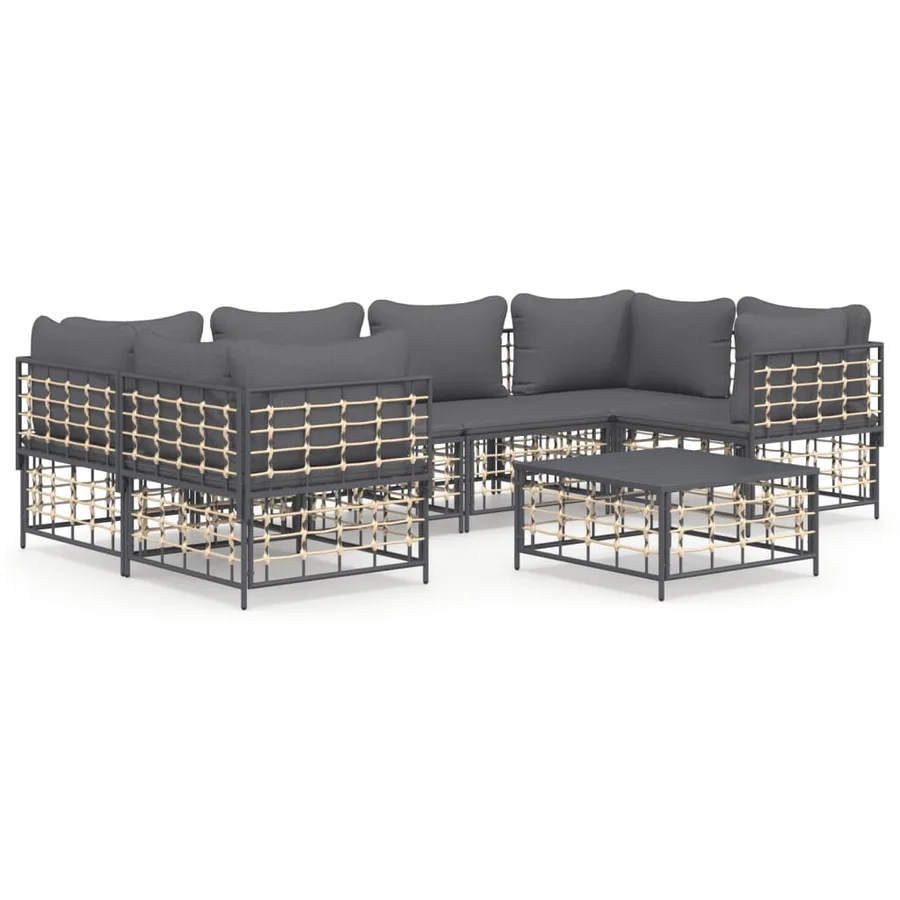 Salon de jardin 7 pcs avec coussins anthracite résine tressée - 2
