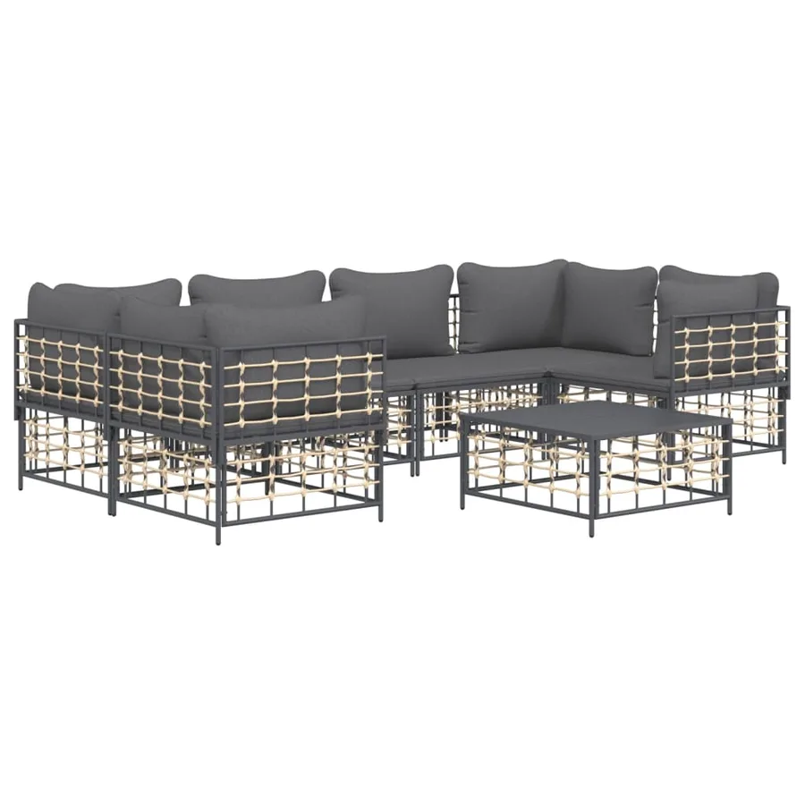Salon de jardin 7 pcs avec coussins anthracite résine tressée - 3