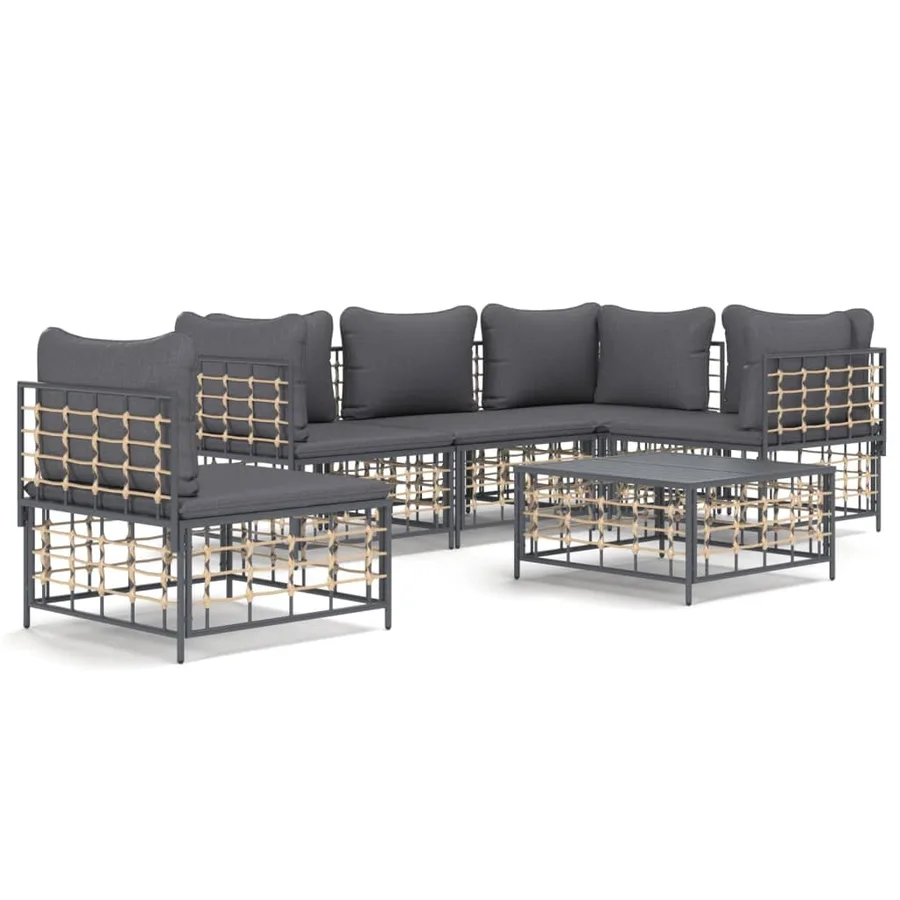 Salon de jardin 6 pcs avec coussins anthracite résine tressée - 2