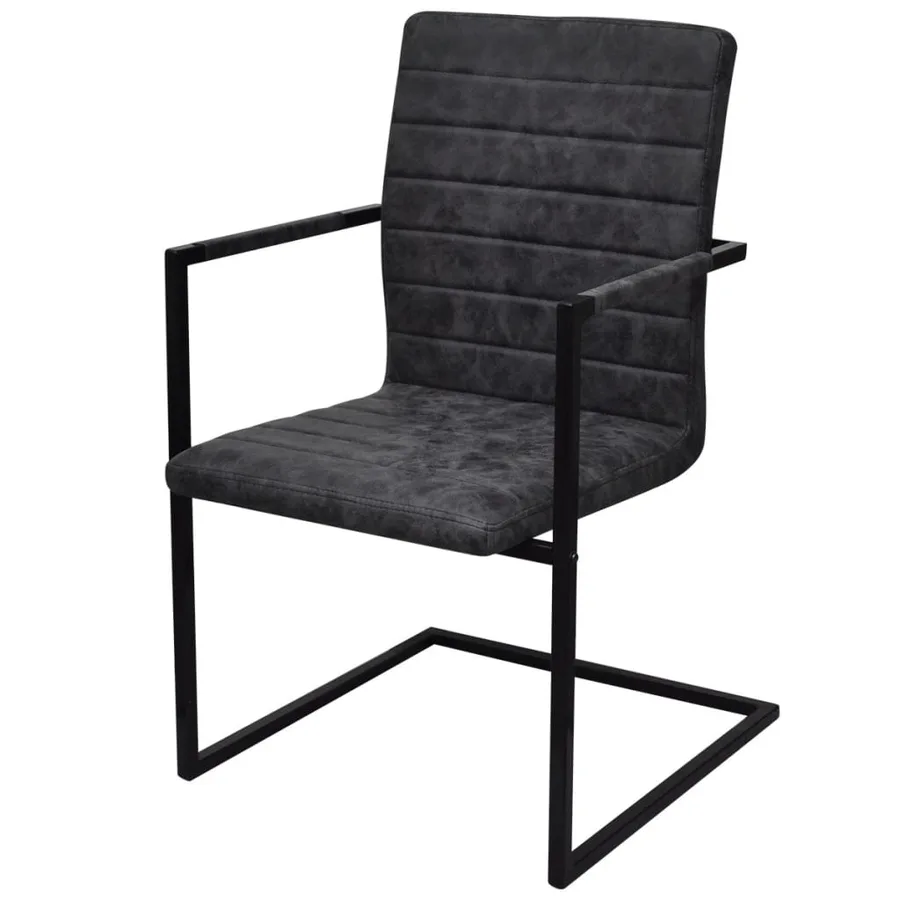 Chaises à manger cantilever lot de 4 noir similicuir - 2
