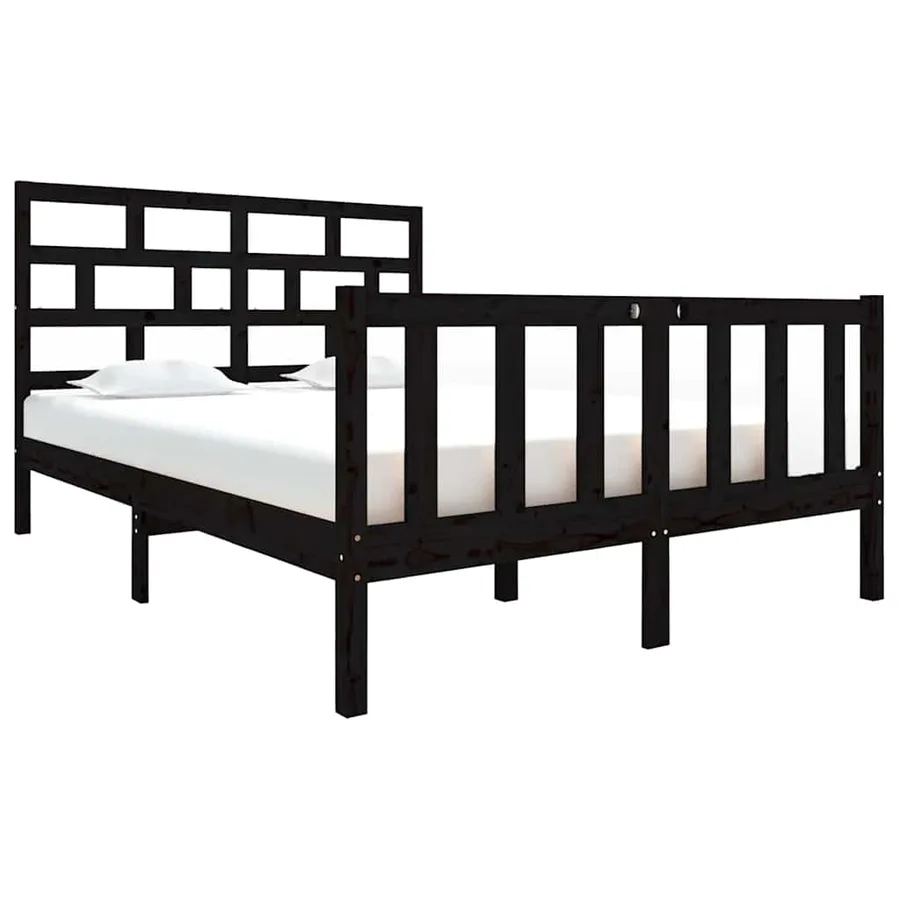 Cadre de lit sans matelas noir bois de pin massif - 2