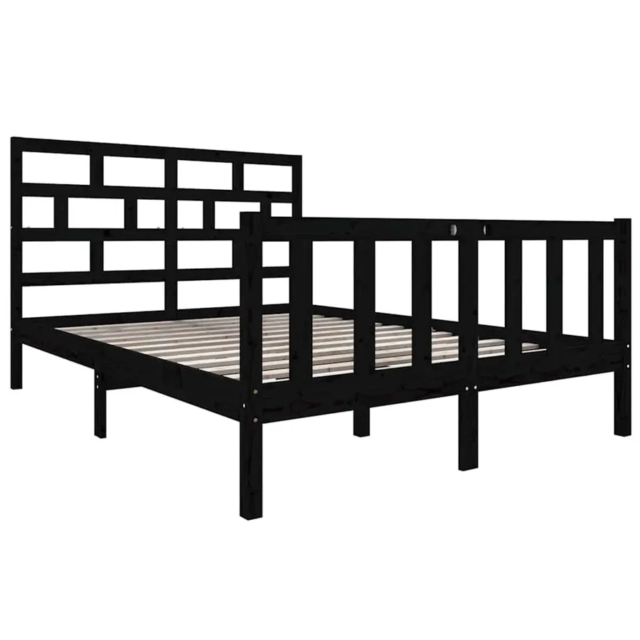 Cadre de lit sans matelas noir bois de pin massif - 3