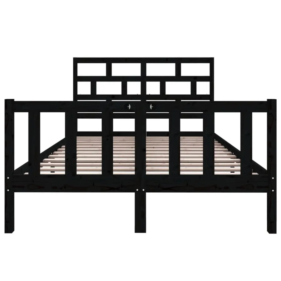 Cadre de lit sans matelas noir bois de pin massif - 4