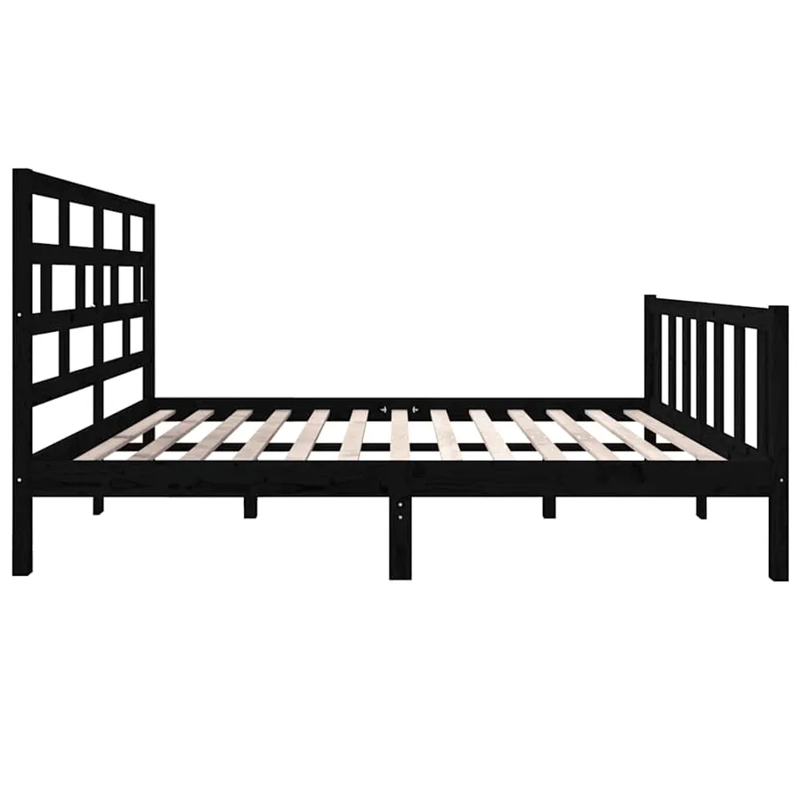 Cadre de lit sans matelas noir bois de pin massif - 5