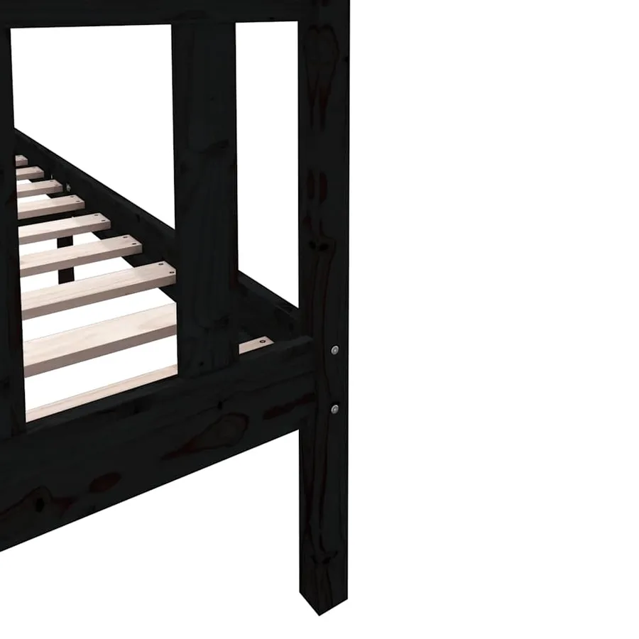 Cadre de lit sans matelas noir bois de pin massif - 7