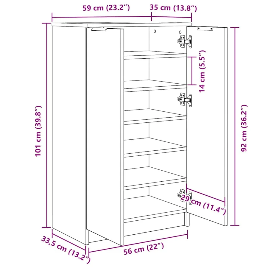 Armoire à chaussures Gris béton 59x35x100,5 cm Bois d'ingénierie - 10