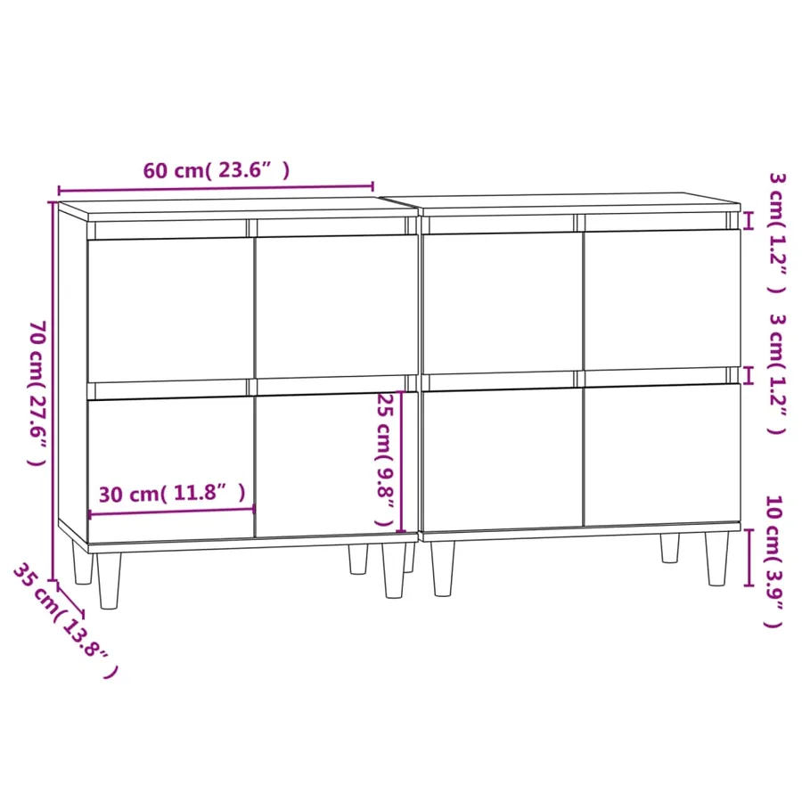 Buffets 2 pcs blanc 60x35x70 cm bois d'ingénierie - 11