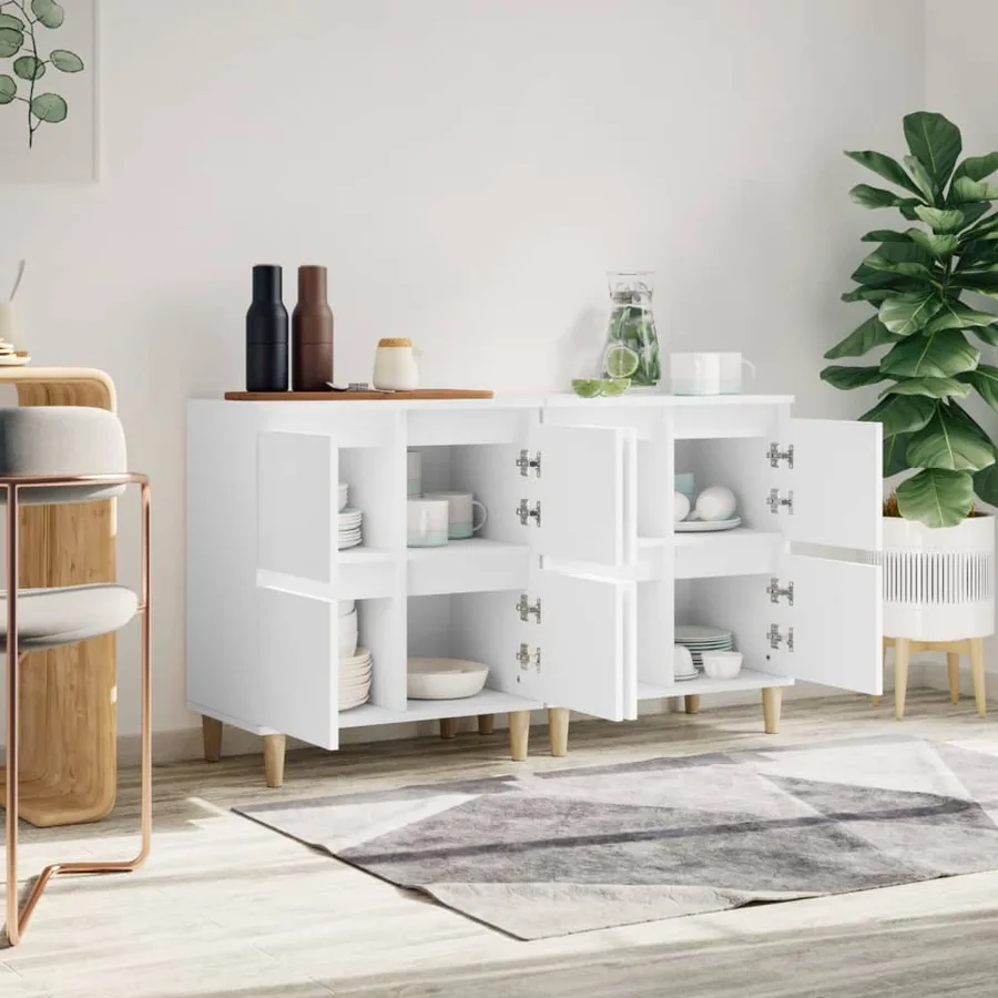 Buffets 2 pcs blanc 60x35x70 cm bois d'ingénierie - 3