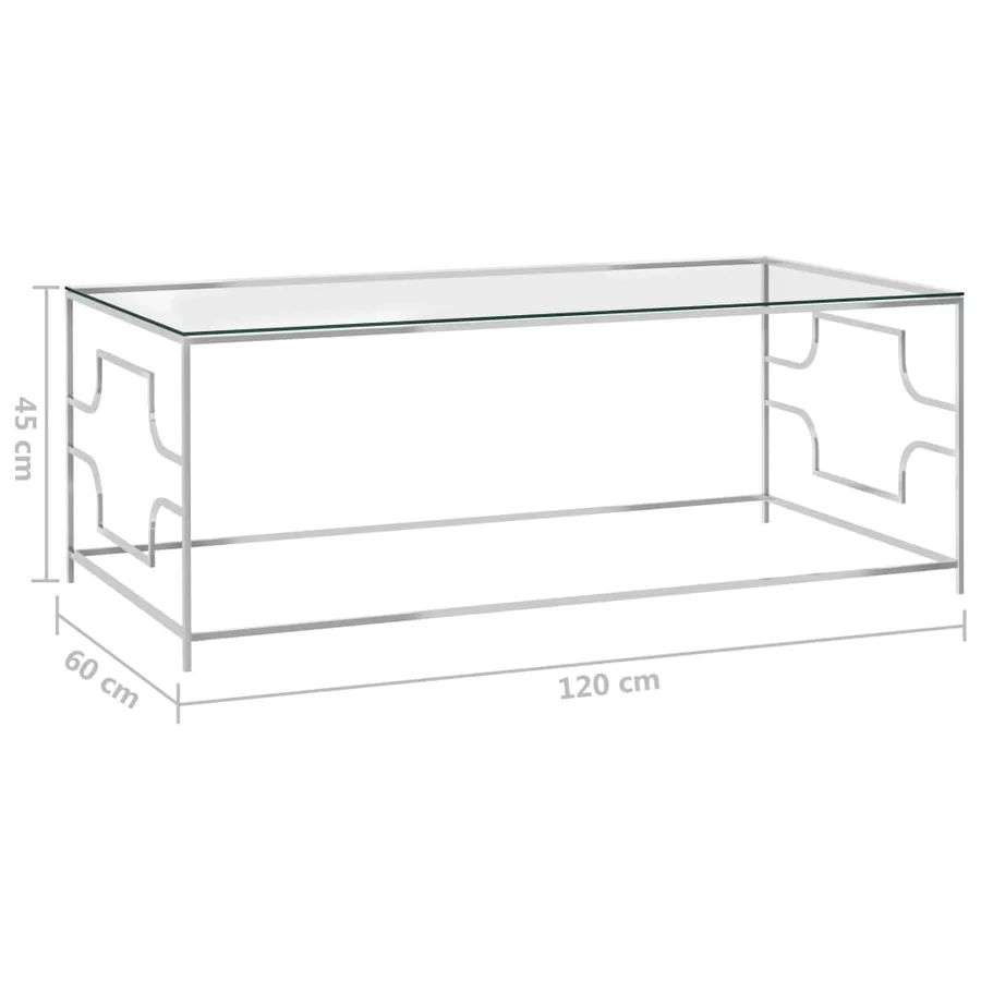 Table basse Argenté 120x60x45 cm Acier inoxydable et verre - 4