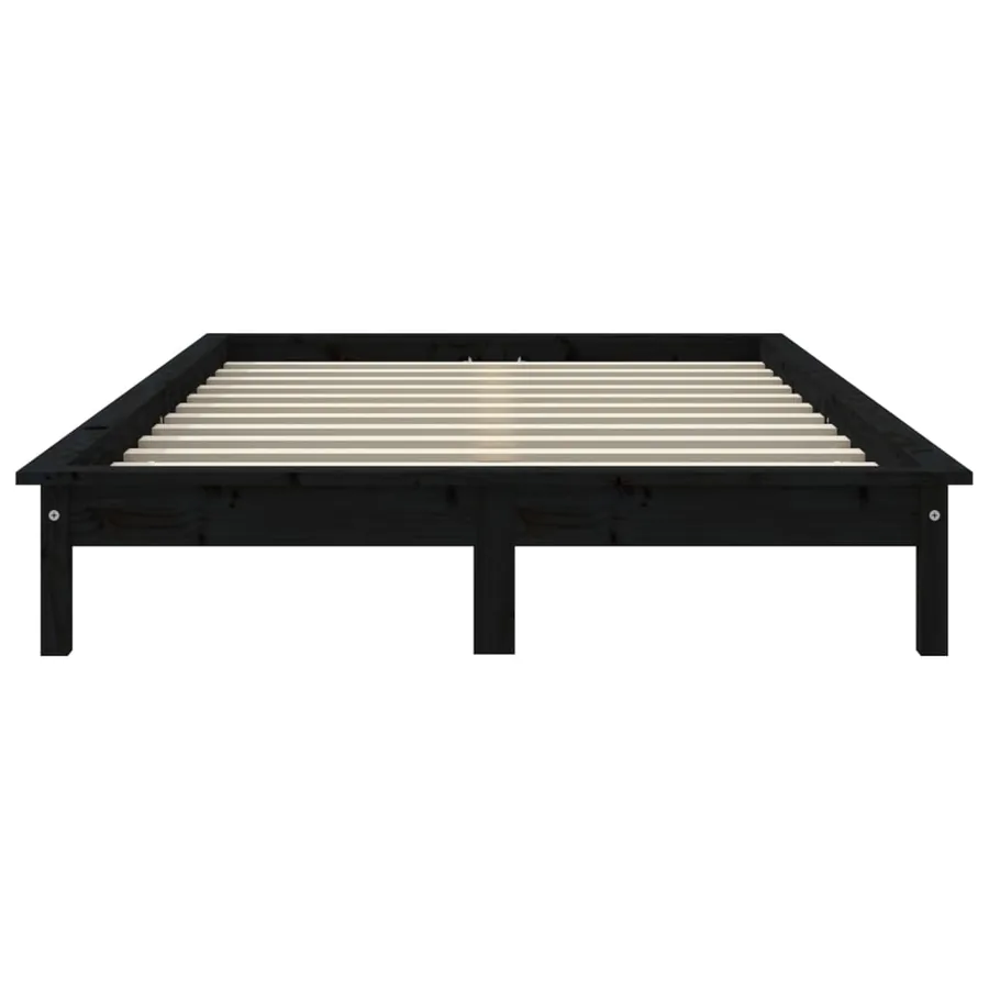 Cadre de lit sans matelas noir 140x190 cm bois de pin massif - 5