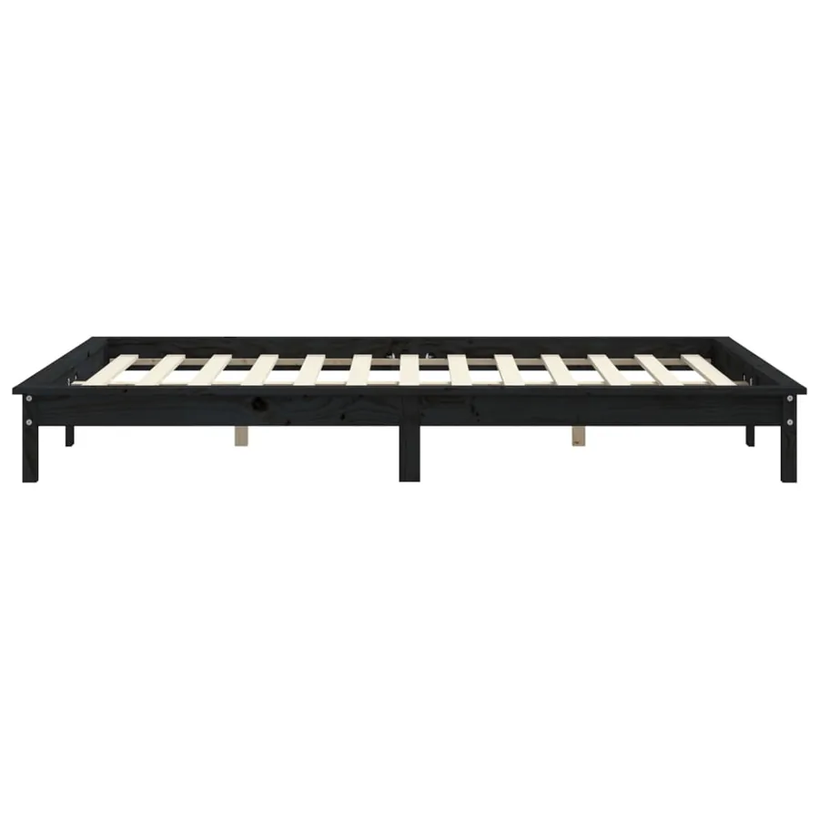 Cadre de lit sans matelas noir 140x190 cm bois de pin massif - 6