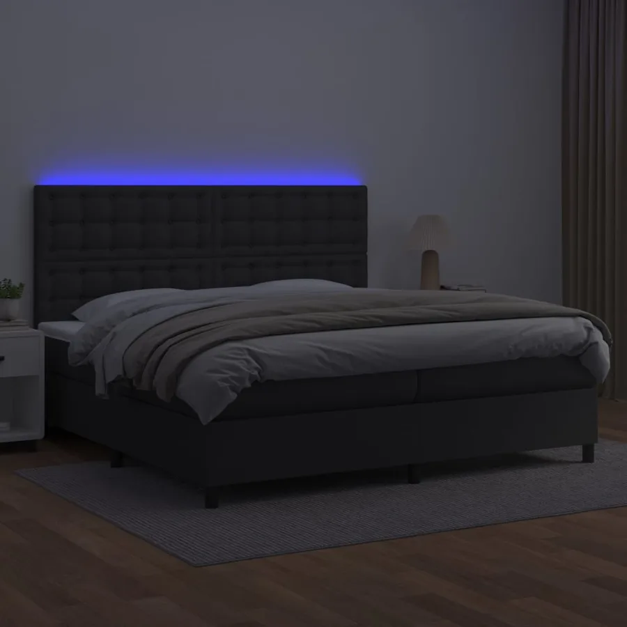Sommier à lattes de lit avec matelas et LED Noir 200x200 cm - 4