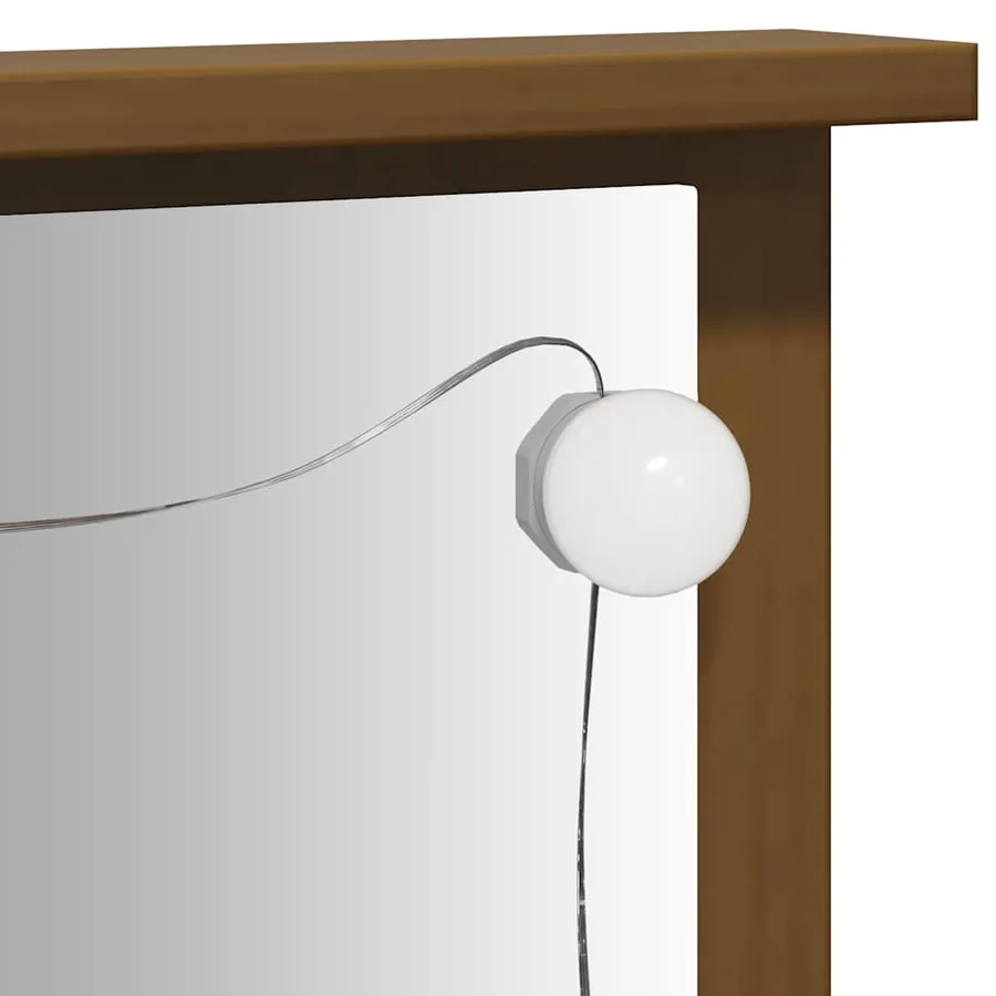 Ensemble de coiffeuse avec LED Marron miel Bois de pin solide - 11