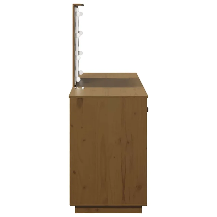 Ensemble de coiffeuse avec LED Marron miel Bois de pin solide - 6