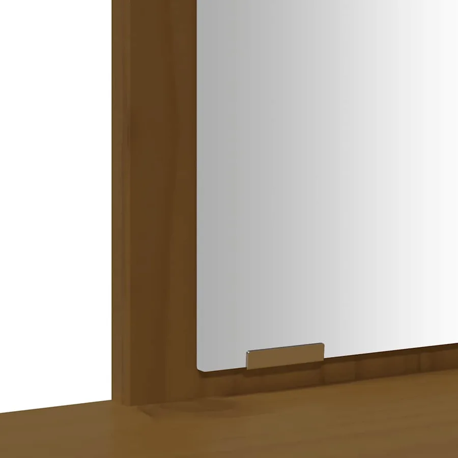 Ensemble de coiffeuse et miroir Marron miel Bois de pin solide - 10