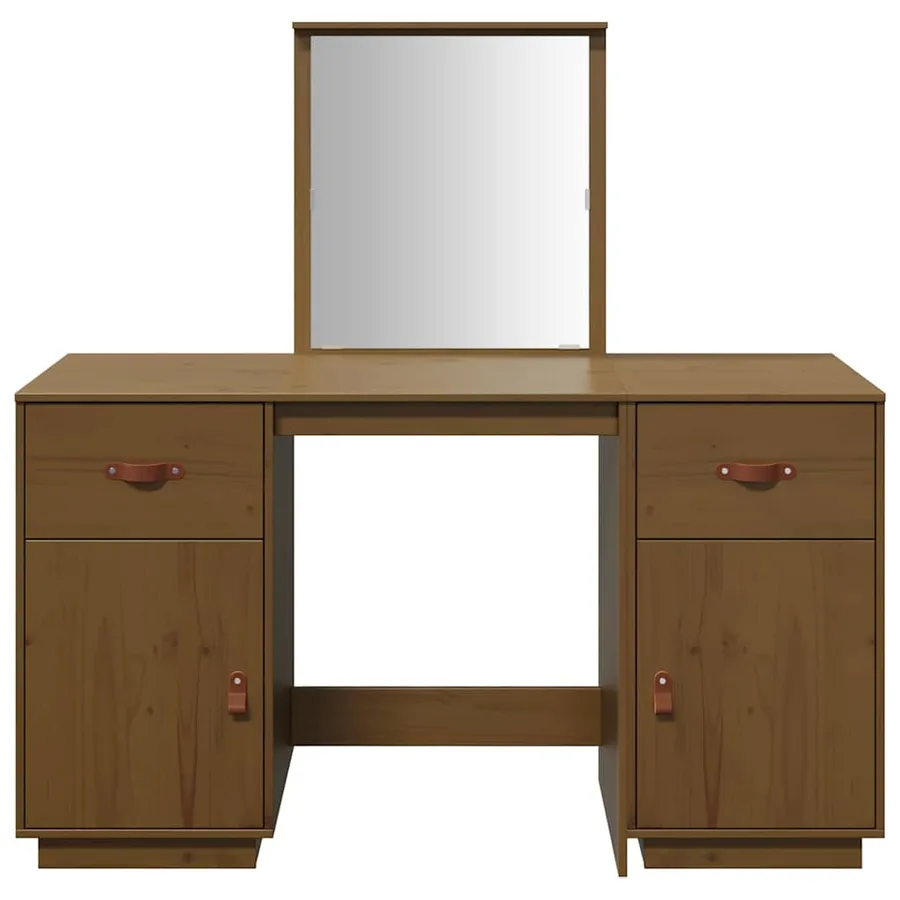 Ensemble de coiffeuse et miroir Marron miel Bois de pin solide - 5