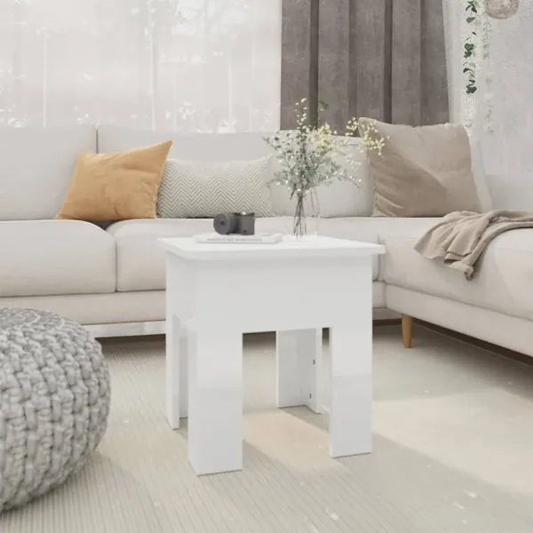 Table basse blanc brillant 40x40x42 cm bois d'ingénierie