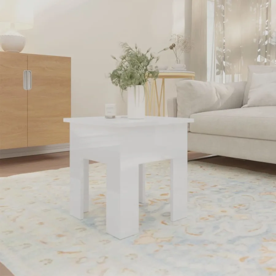Table basse blanc brillant 40x40x42 cm bois d'ingénierie - 3