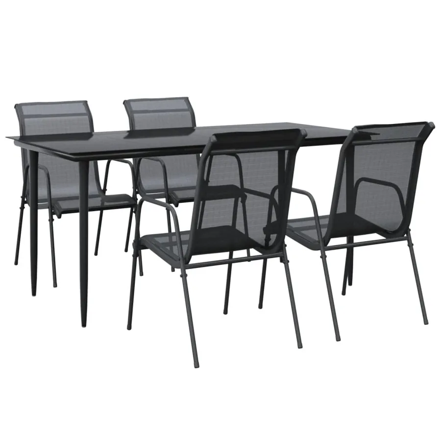 Ensemble à manger de jardin 5 pcs noir textilène et acier - 2