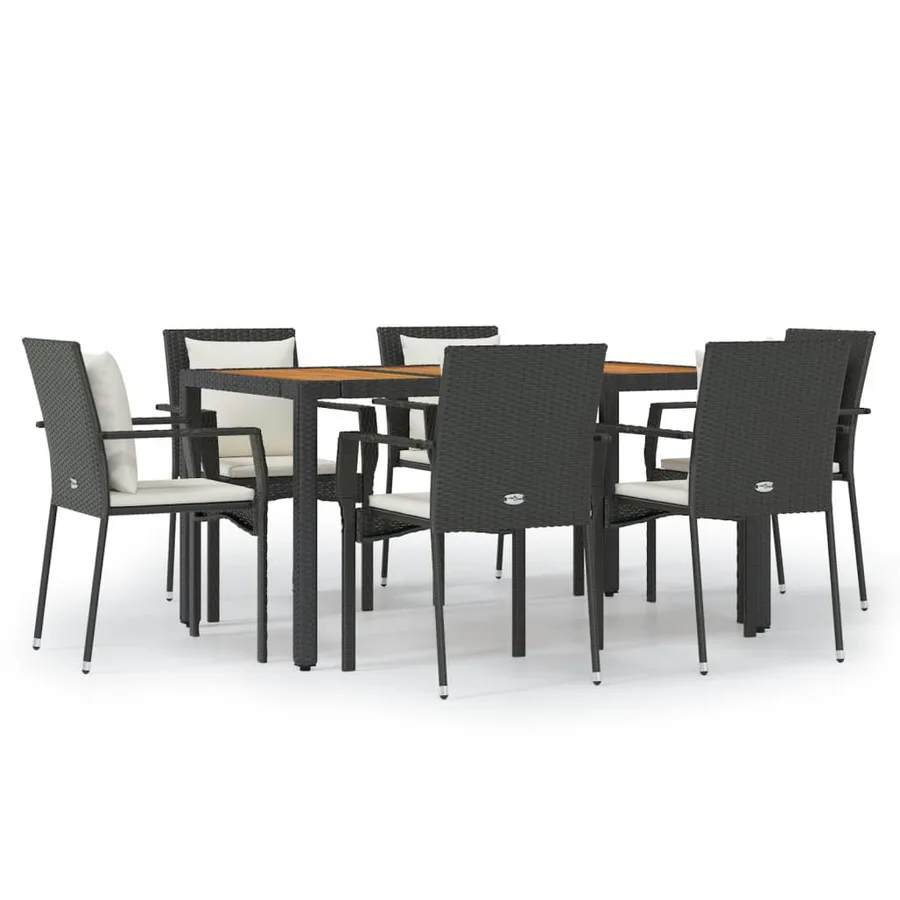 Ensemble à manger de jardin coussins 7pcs Noir Résine tressée - 2