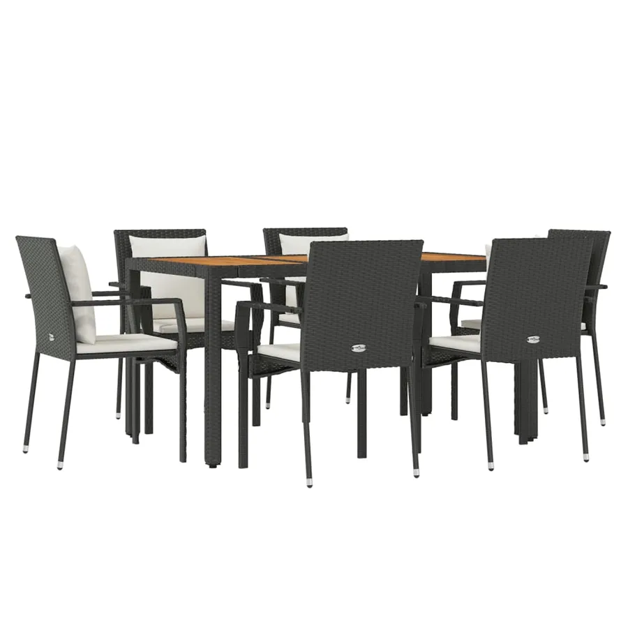 Ensemble à manger de jardin coussins 7pcs Noir Résine tressée - 3