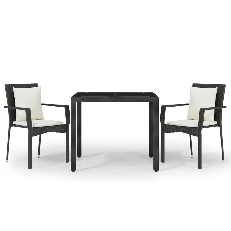 Ensemble à manger de jardin avec coussins 3 pcs Noir - 2