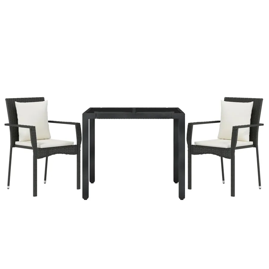 Ensemble à manger de jardin avec coussins 3 pcs Noir - 3