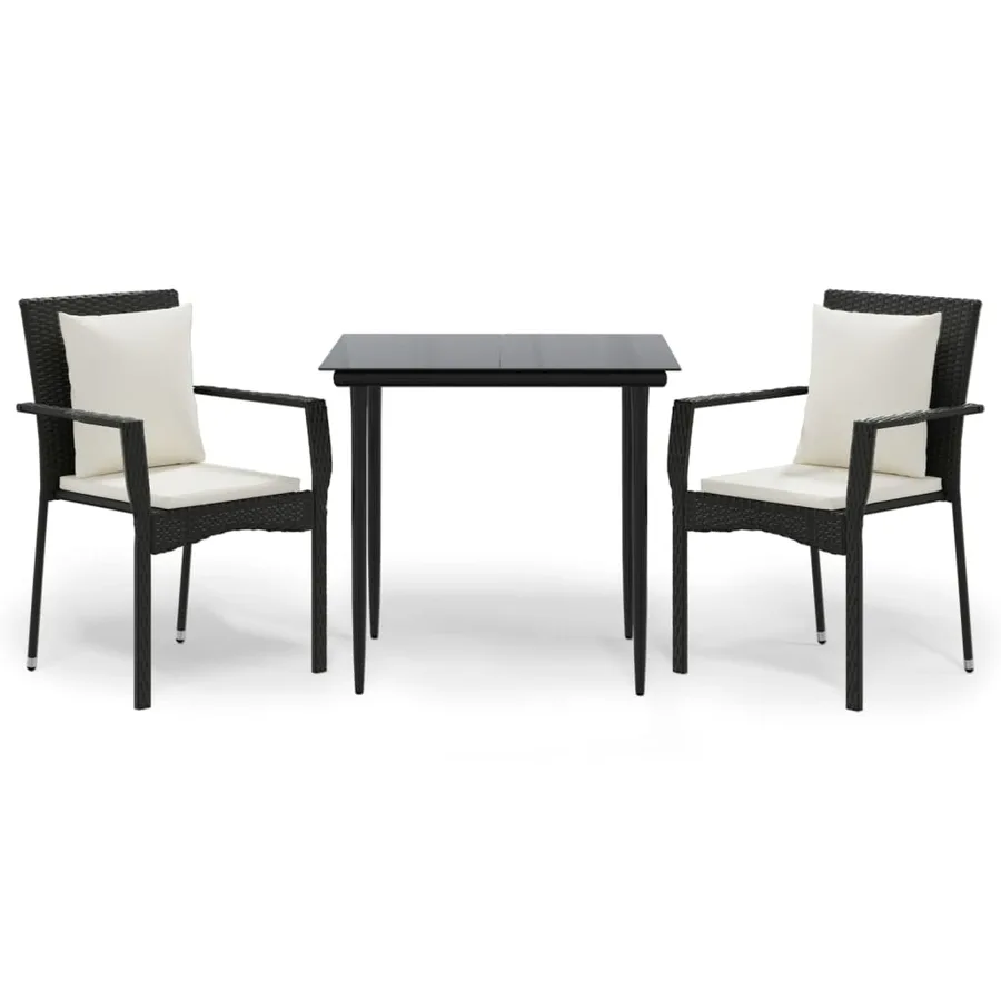 Ensemble à manger de jardin avec coussins 3 pcs Noir - 2