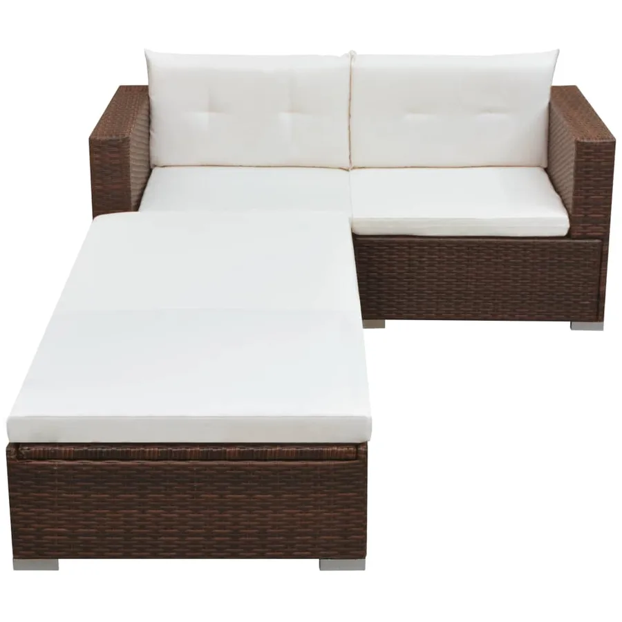 Salon de jardin 3 pcs avec coussins Résine tressée Marron - 2