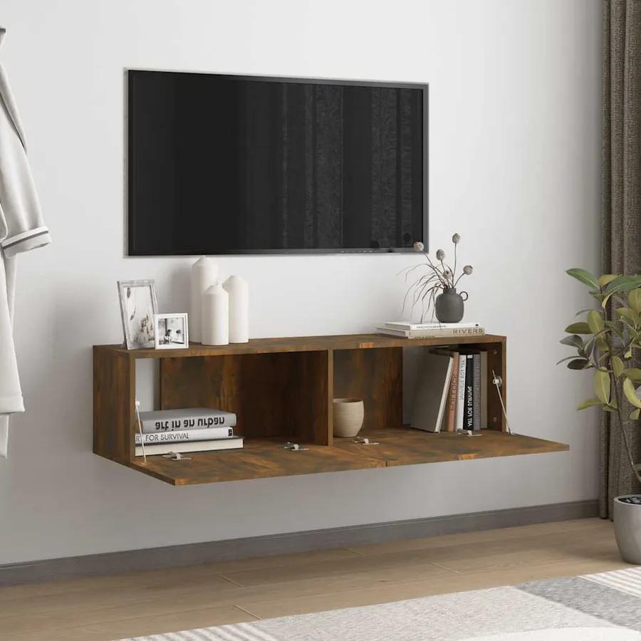 Armoire murale TV Chêne fumé 120x30x30 cm Bois d'ingénierie - 3