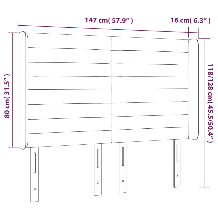 Tête de lit à LED Taupe 147x16x118/128 cm Tissu - 6