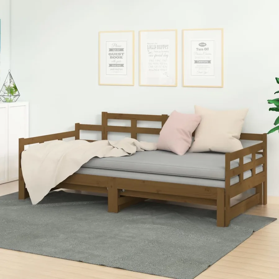 Lit coulissant sans matelas marron miel 2x(90x190) cm