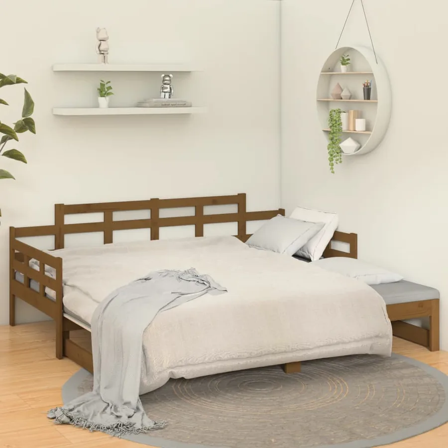 Lit coulissant sans matelas marron miel 2x(90x190) cm - 4