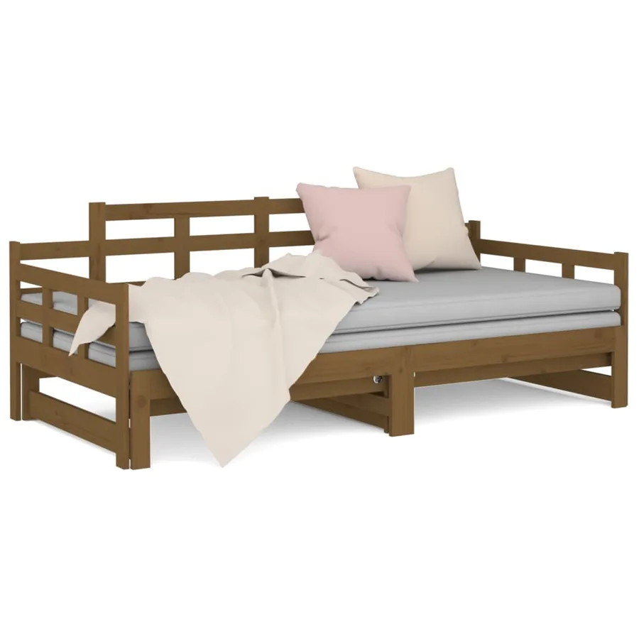 Lit coulissant sans matelas marron miel 2x(90x190) cm - 5